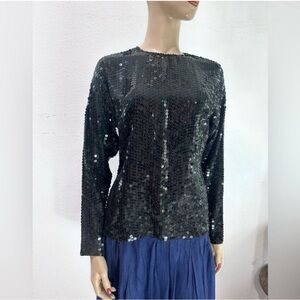 Destinee silk long sleeve  black Sequin Top